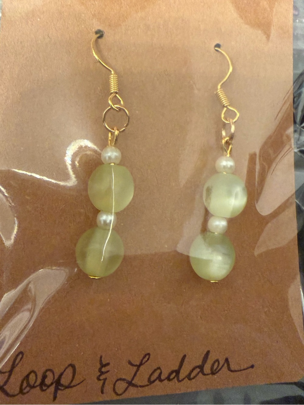 Green Bead Drop Earrings